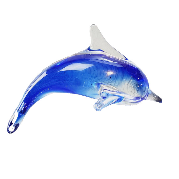 Vintage Blown Glass Dolphin Figurine 20th C Clear Blue 5" Aquatic Animal Collect - Picture 1 of 8